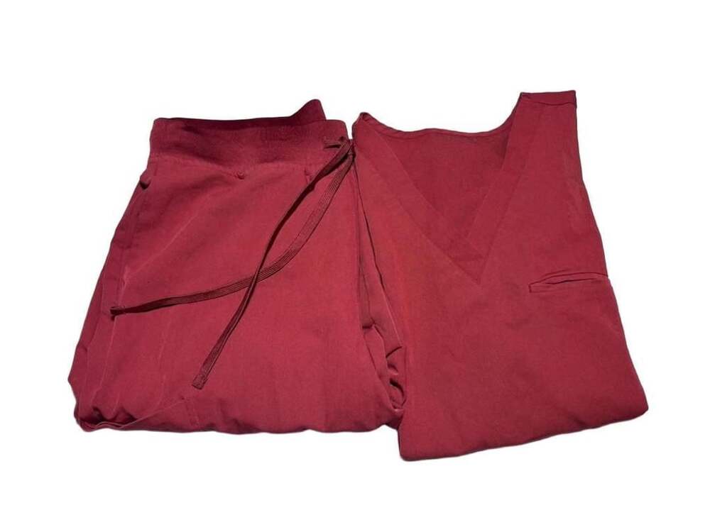 Mandala Scrubs Women's V-Neck Scrub Top and Drawstring Pants Set Maroon Size S